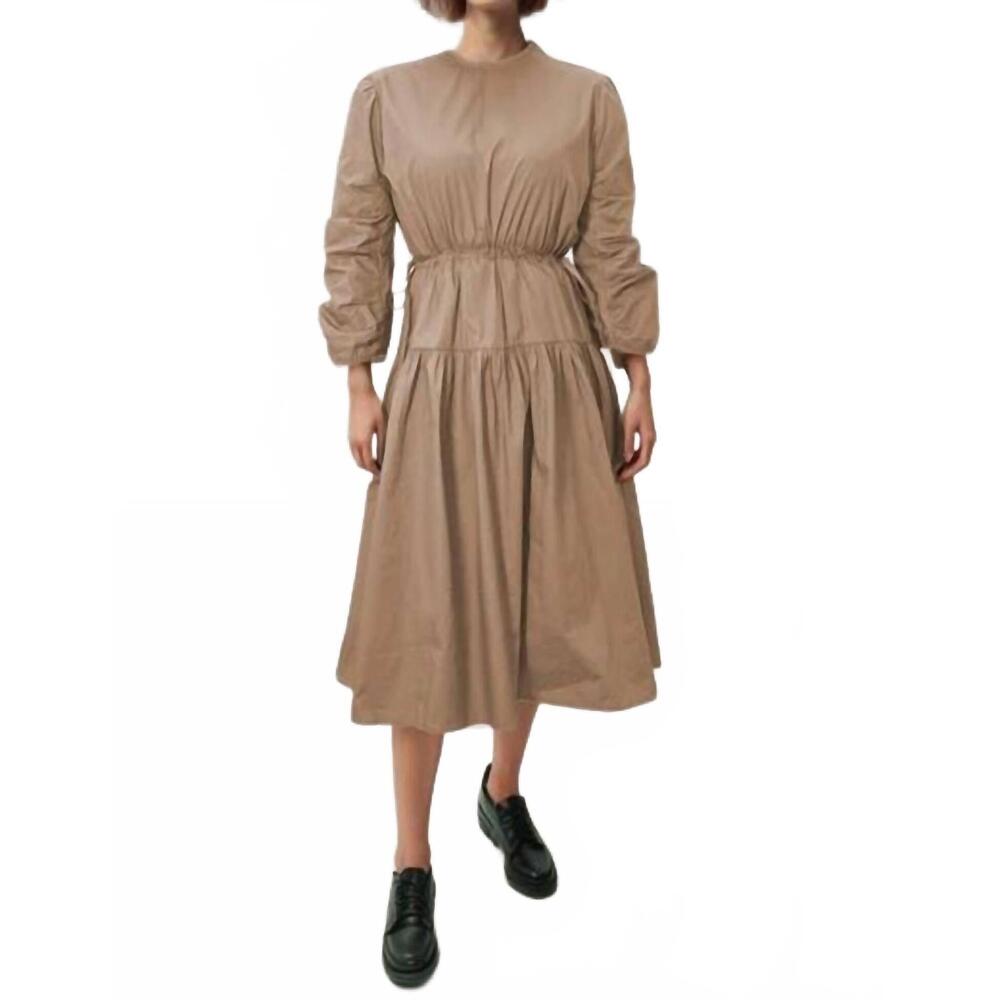 NEW N BY NANCY long sleeve cotton midi dress in tan